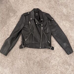 Zara Women's Black Leather Biker Jacket